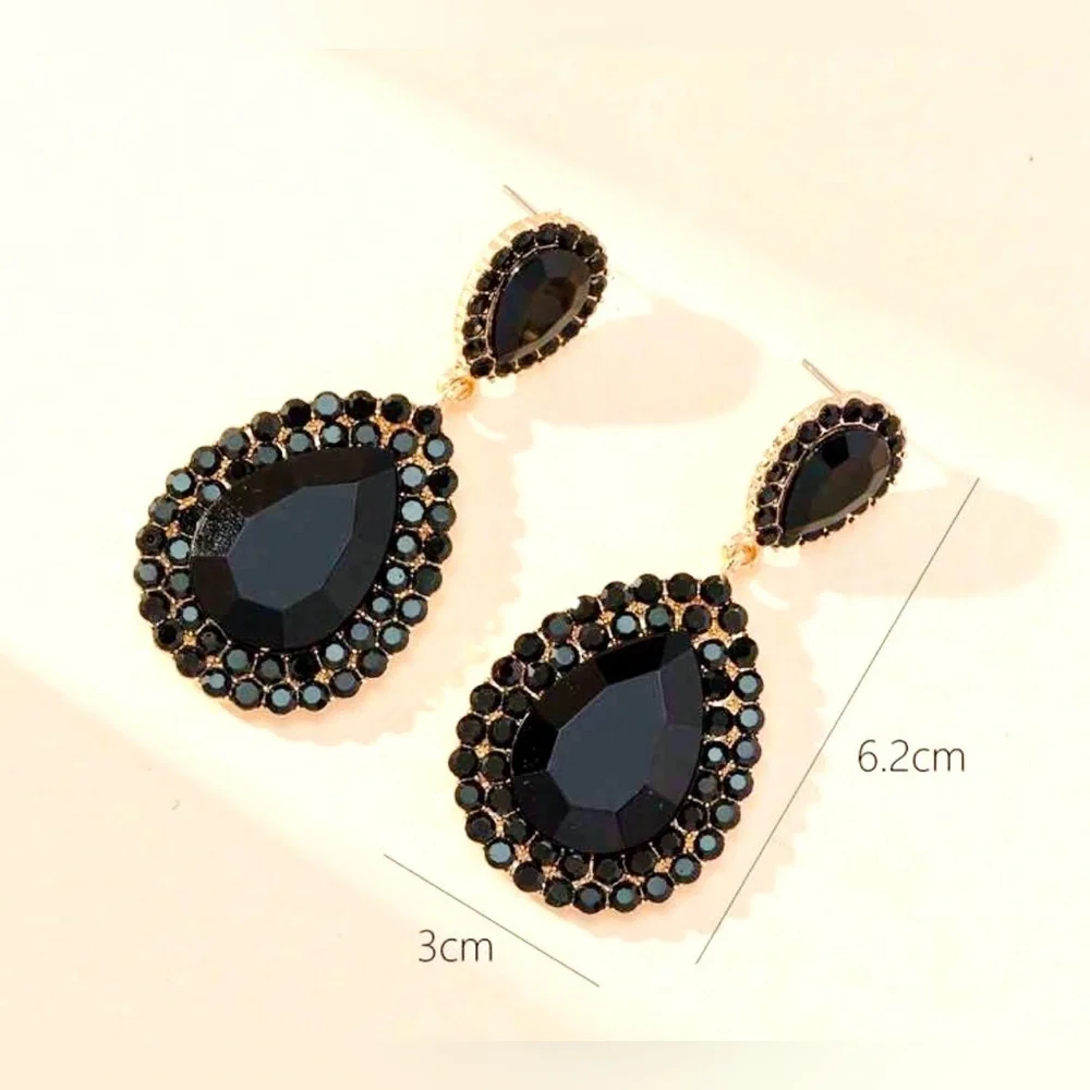Black Water Drop Statement Earrings – Fantasy Luxury Drop Earrings